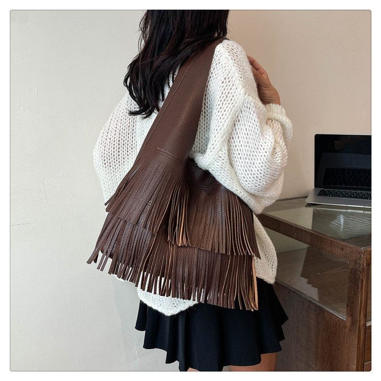 Tassel Faux Leather Tote Bag SpreePicky