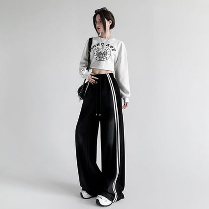 Drawstring Waist Striped Wide Leg Sweatpants SpreePicky