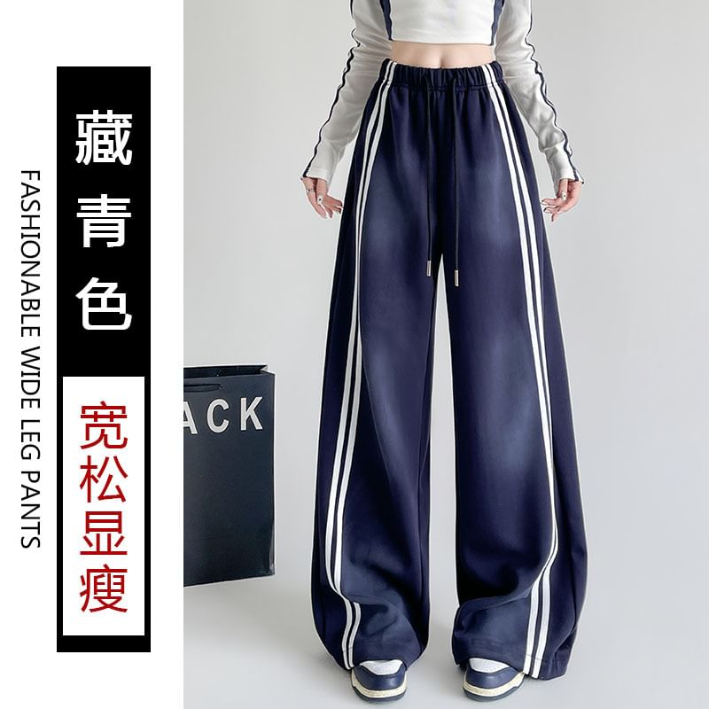 Drawstring Waist Striped Wide Leg Sweatpants SpreePicky