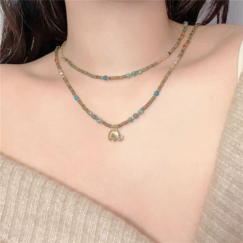 / Beaded Necklace Elephant FashionChic