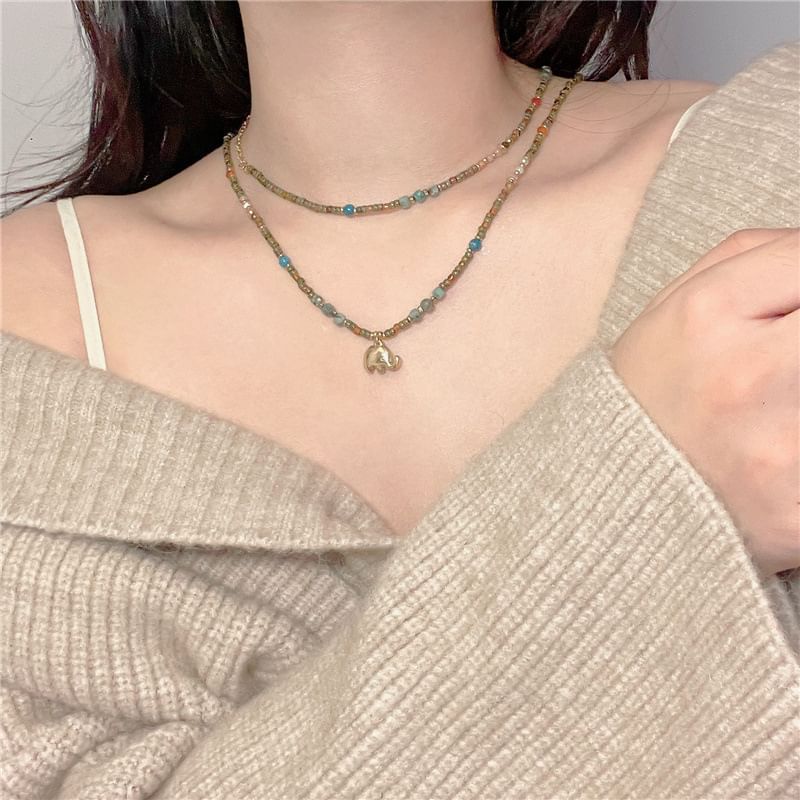 / Beaded Necklace Elephant FashionChic