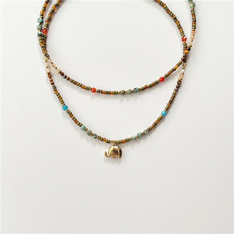 / Beaded Necklace Elephant FashionChic