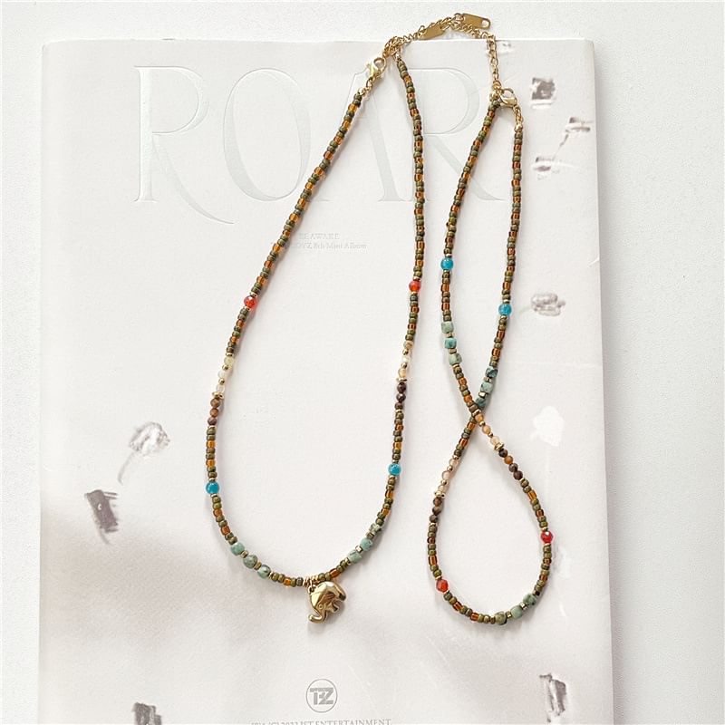 / Beaded Necklace Elephant FashionChic