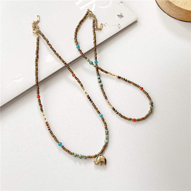 / Beaded Necklace Elephant FashionChic