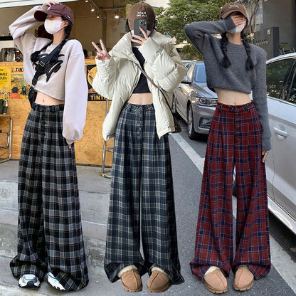 High Rise Plaid Wide Leg Dress Pants SpreePicky