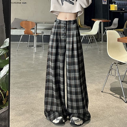 High Rise Plaid Wide Leg Dress Pants SpreePicky