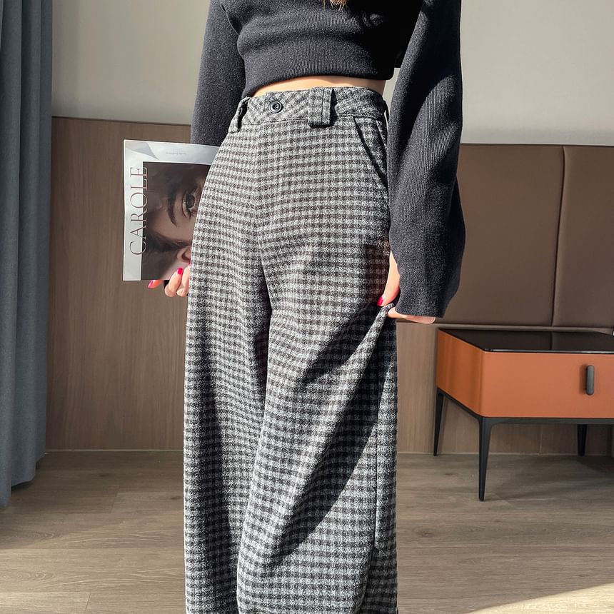 High Waist Plaid Cropped  Wide Leg Slacks SpreePicky