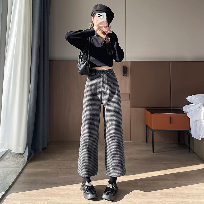 High Waist Plaid Cropped  Wide Leg Slacks SpreePicky