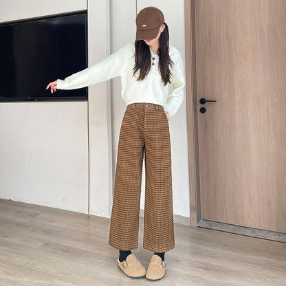 High Waist Plaid Cropped  Wide Leg Slacks SpreePicky