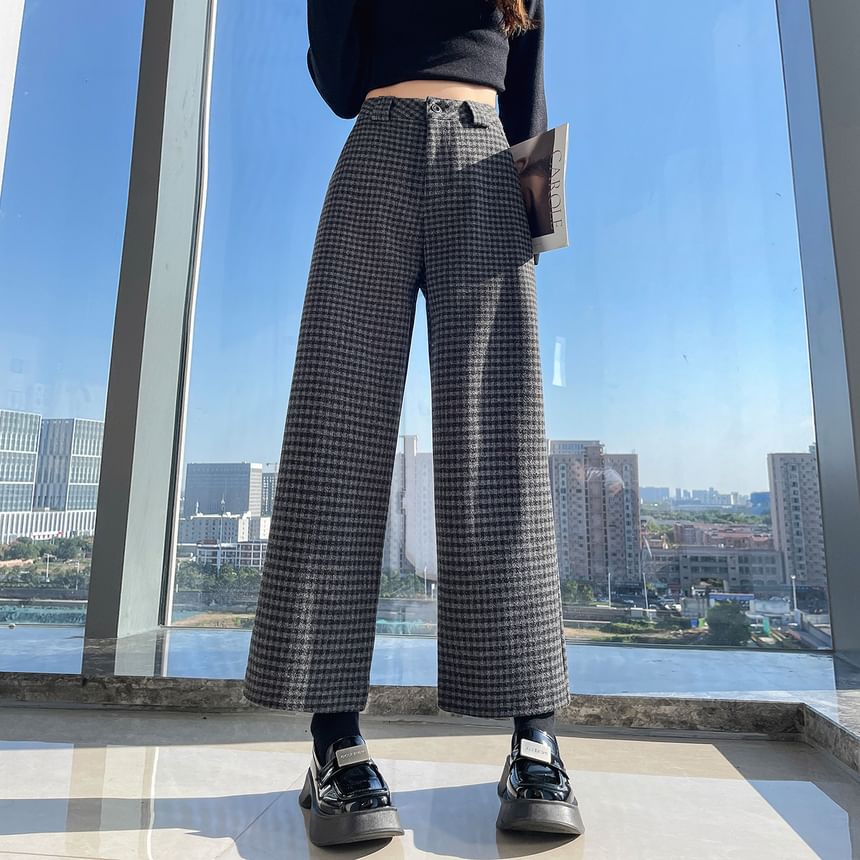 High Waist Plaid Cropped  Wide Leg Slacks SpreePicky