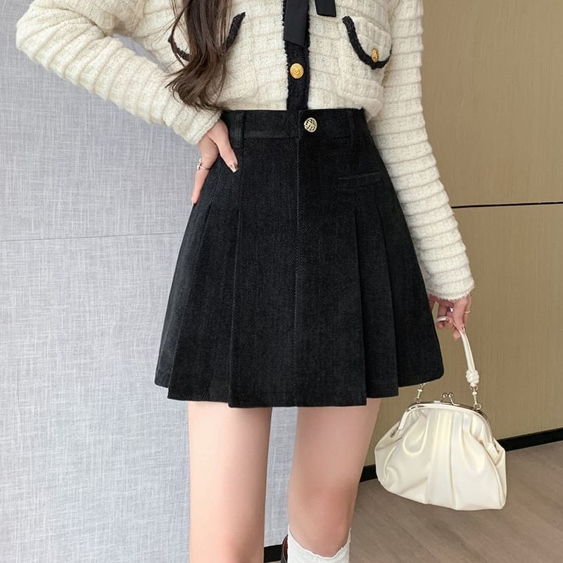 High Waist Plain Mini A-Line Pleated Skirt SpreePicky