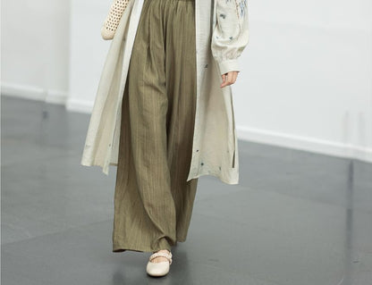 Hanfu Floral Long Cardigan / Plain Camisole Top / Wide Leg Pants / Set SpreePicky