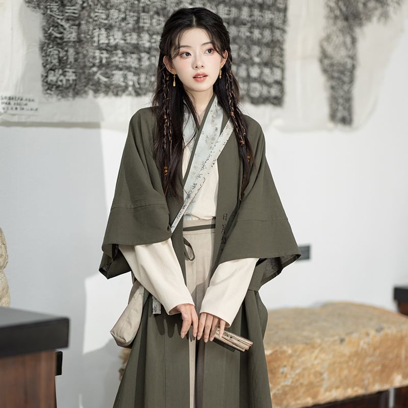 Hanfu Open Front Jacket / Open Front Top / Wide Leg Pants / Crossbody Bag / Set SpreePicky