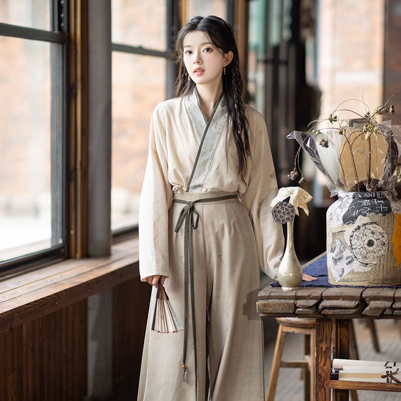 Hanfu Open Front Jacket / Open Front Top / Wide Leg Pants / Crossbody Bag / Set SpreePicky