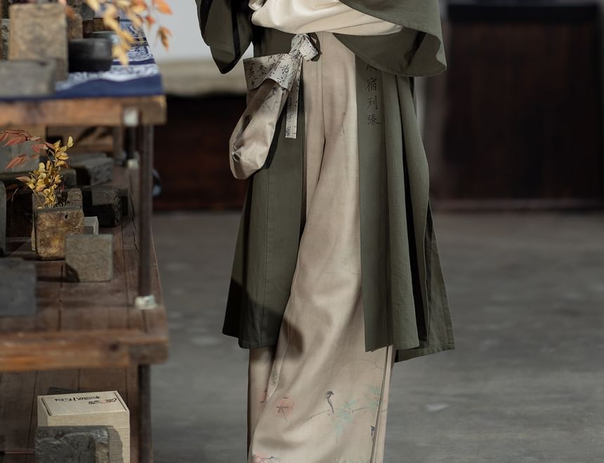 Hanfu Open Front Jacket / Open Front Top / Wide Leg Pants / Crossbody Bag / Set SpreePicky