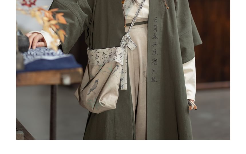 Hanfu Open Front Jacket / Open Front Top / Wide Leg Pants / Crossbody Bag / Set SpreePicky