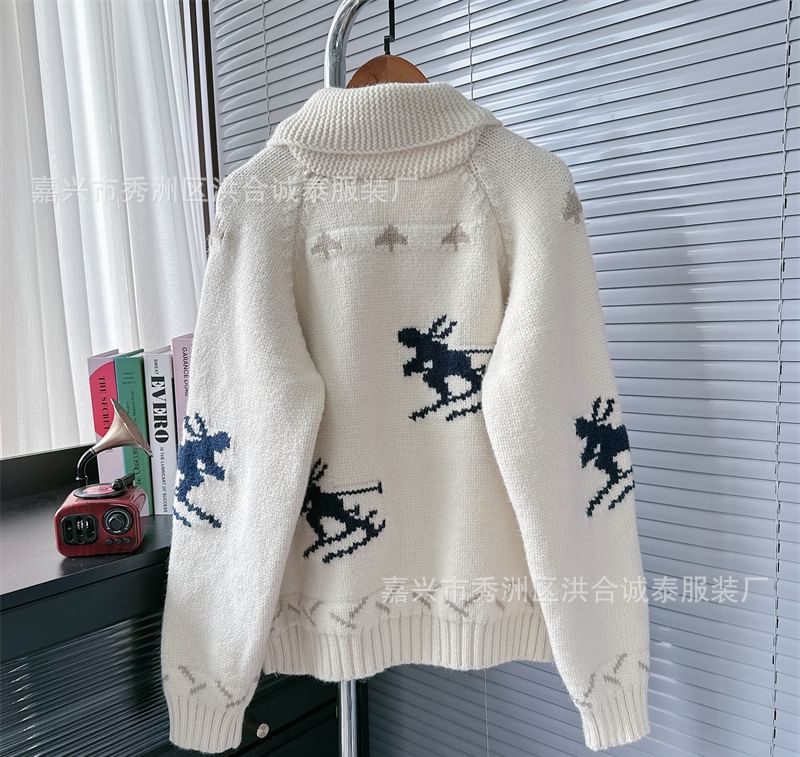 Deer Print Hooded Zip Cardigan SpreePicky