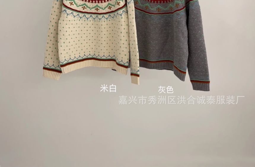 Crew Neck Patterned Sweater SpreePicky