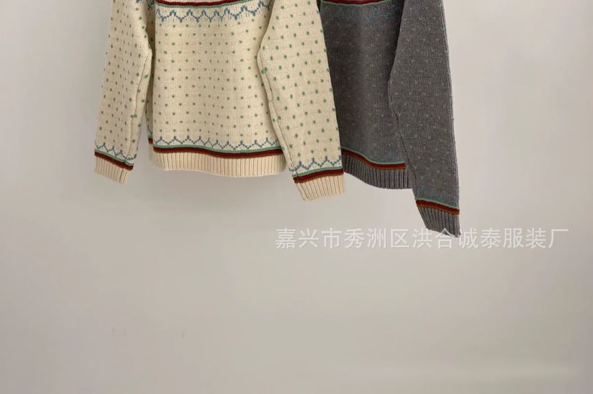 Crew Neck Patterned Sweater SpreePicky