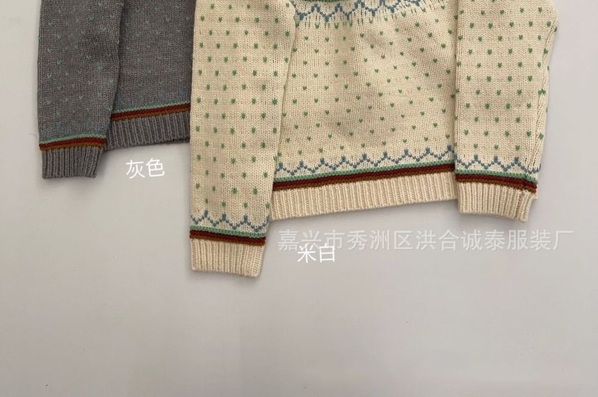 Crew Neck Patterned Sweater SpreePicky