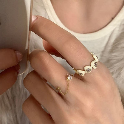 Heart Alloy Open Ring / Chain Accent Open Ring SpreePicky