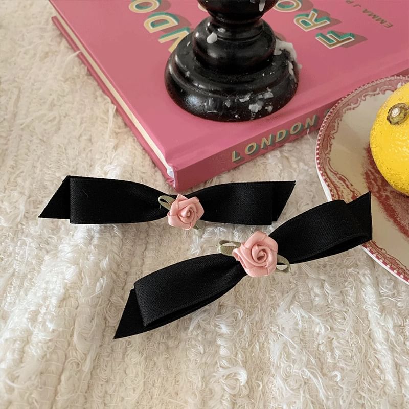 Rose Accent Bow Hair Clip SpreePicky