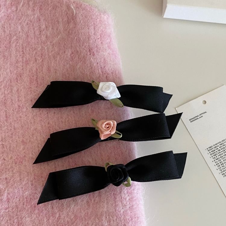 Rose Accent Bow Hair Clip SpreePicky