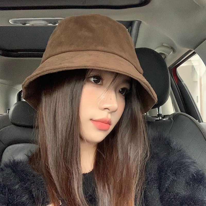 Faux Suede Plain Bucket Hat SpreePicky