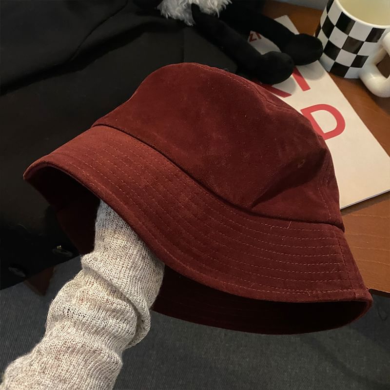 Faux Suede Plain Bucket Hat SpreePicky