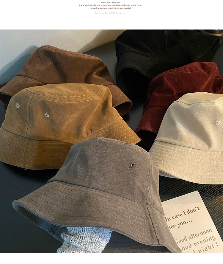 Faux Suede Plain Bucket Hat SpreePicky