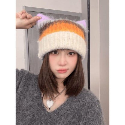 Cat Ear Color Block Beanie SpreePicky