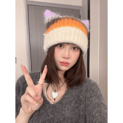 Cat Ear Color Block Beanie SpreePicky