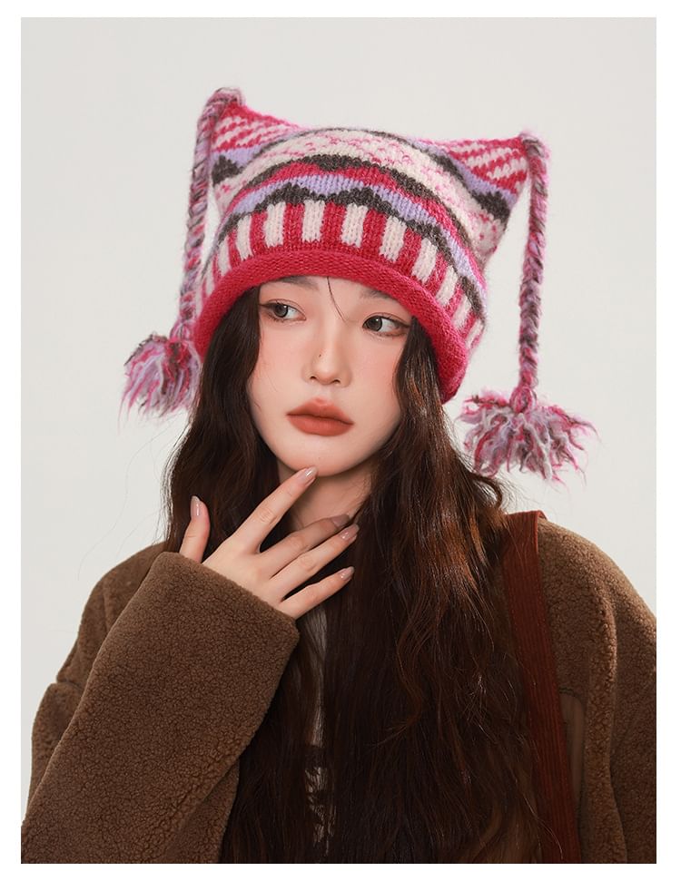 Striped Pom Pom Beanie SpreePicky