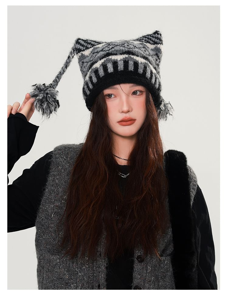 Striped Pom Pom Beanie SpreePicky