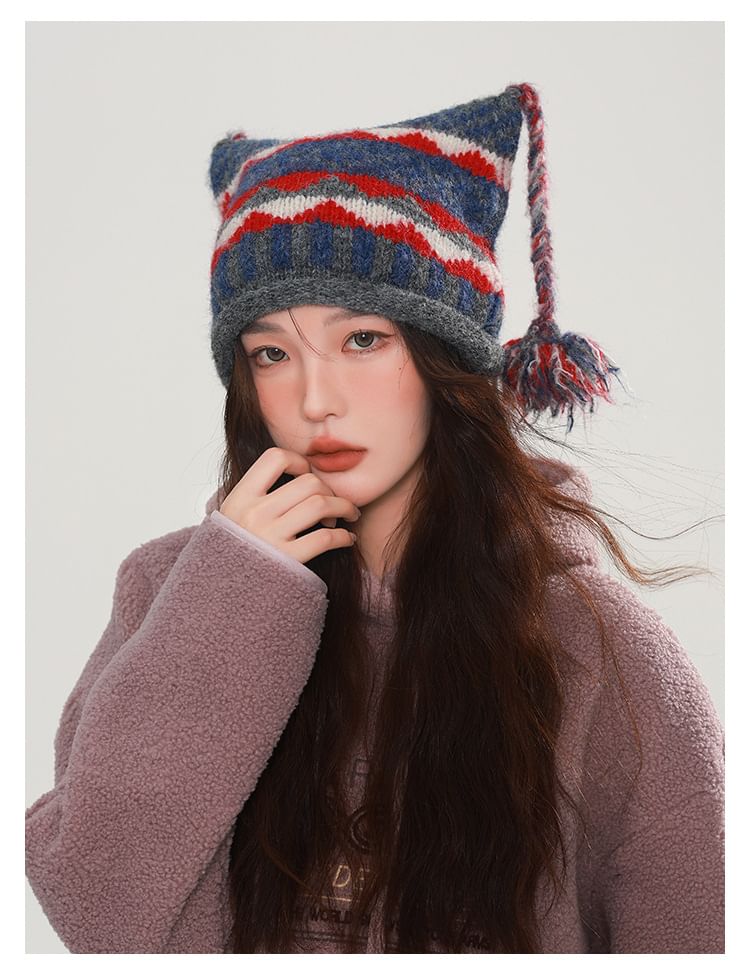 Striped Pom Pom Beanie SpreePicky