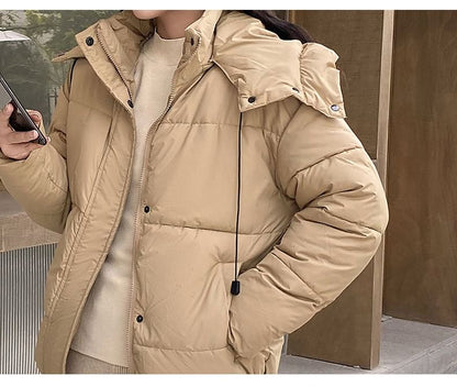 Stand Collar Plain Hood Zip Puffer Jacket SpreePicky