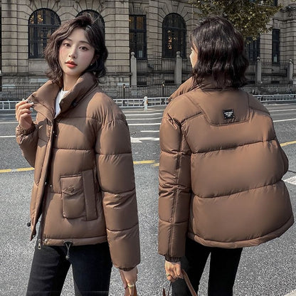 Stand Collar Plain Zip Puffer Jacket SpreePicky