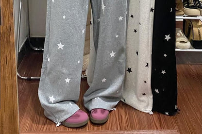 High Rise Star Print Loose-Fit Wide-Leg Sweatpants SpreePicky