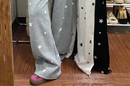 High Rise Star Print Loose-Fit Wide-Leg Sweatpants SpreePicky