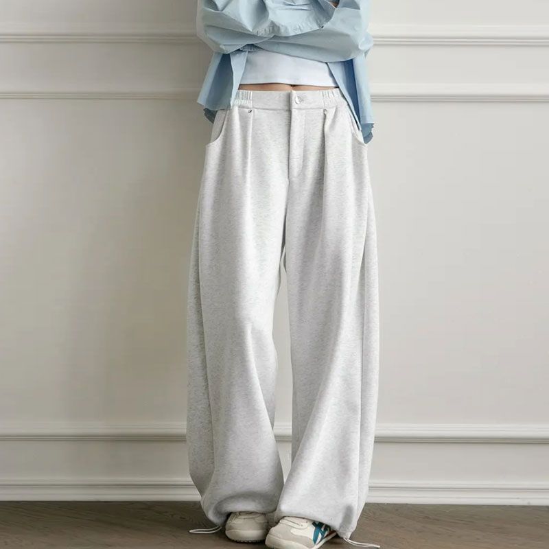 Low Rise Plain Studded Loose-Fit Wide-Leg Sweatpants SpreePicky