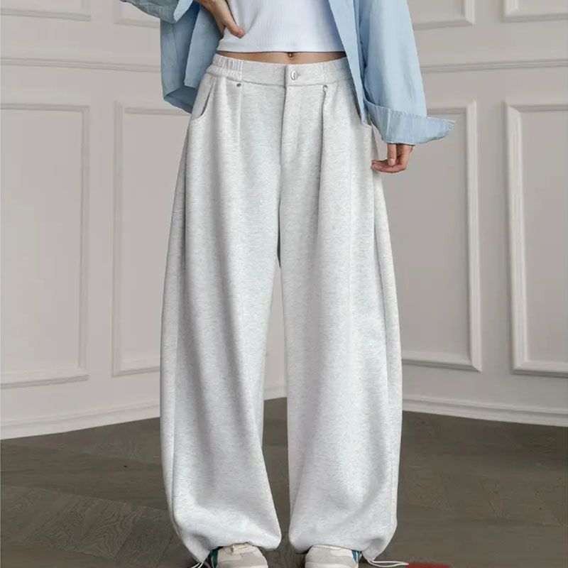 Low Rise Plain Studded Loose-Fit Wide-Leg Sweatpants SpreePicky