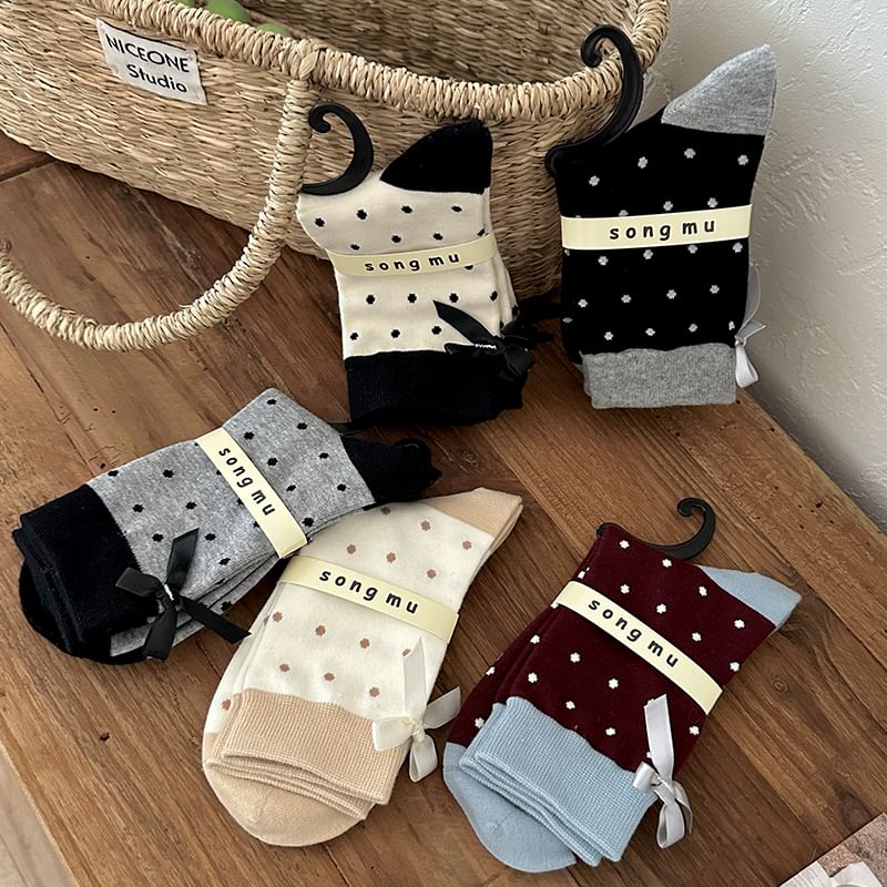 Dotted Contrast Trim Socks / Set SpreePicky