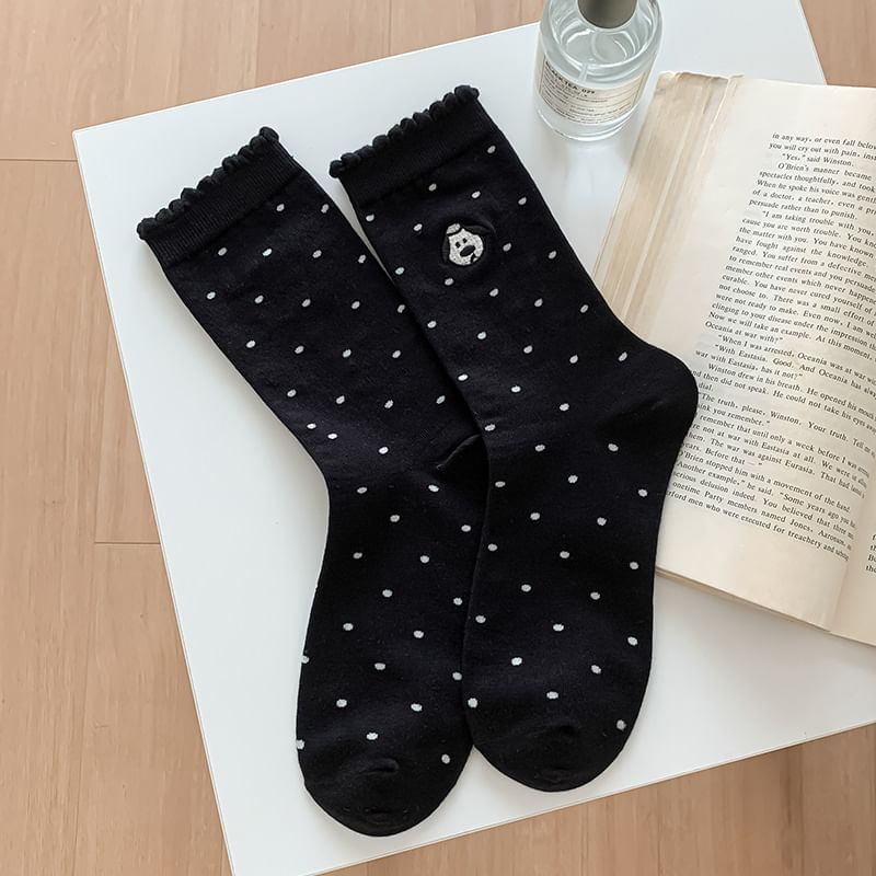 Dog Embroidered Dotted Socks / Set SpreePicky