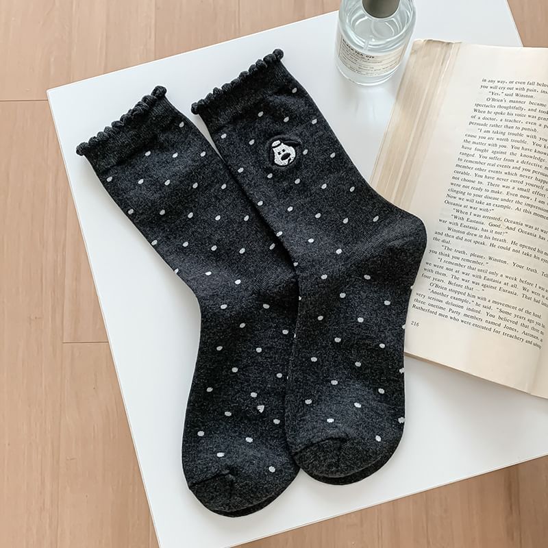 Dog Embroidered Dotted Socks / Set SpreePicky