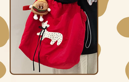 Drawstring Cartoon Applique Canvas Tote Bag SpreePicky