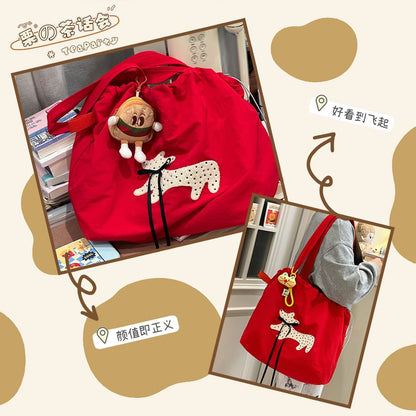 Drawstring Cartoon Applique Canvas Tote Bag SpreePicky