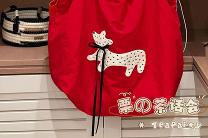 Drawstring Cartoon Applique Canvas Tote Bag SpreePicky