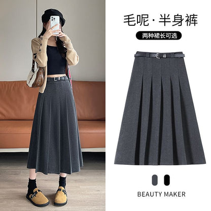 High Rise Plain Midi A-Line Skirt SpreePicky