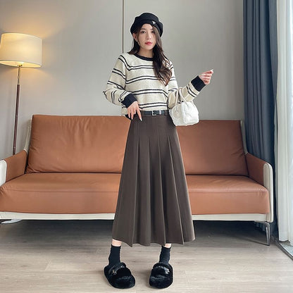 High Rise Plain Midi A-Line Skirt SpreePicky