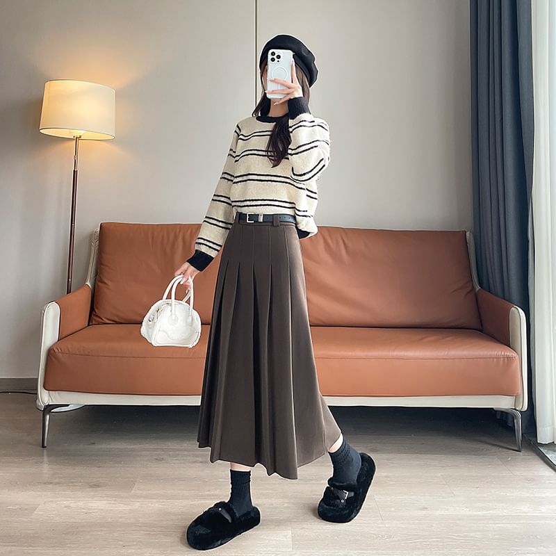 High Rise Plain Midi A-Line Skirt SpreePicky